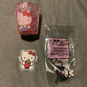 Hello Kitty Cup & Kuromi  Keychain Bundle plus sticker